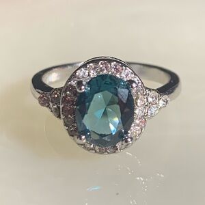 Blue Crystal Oval Cut Ring Size 7